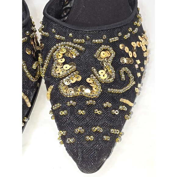 Coldwater Creek Black Gold Beaded Slip On Kitten Heel Mule Shoes Size 7M - Picture 3 of 10